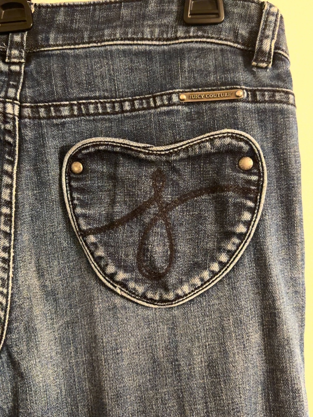 Vintage Y2K Juicy Couture Women's Blue Denim Jeans with Heart Pocket